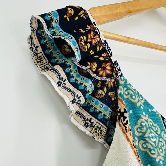 American Rag Teal Multi Sleeveless Ruffle Strap Button Down Tassel Maxi Dress S - Picture 5 of 10